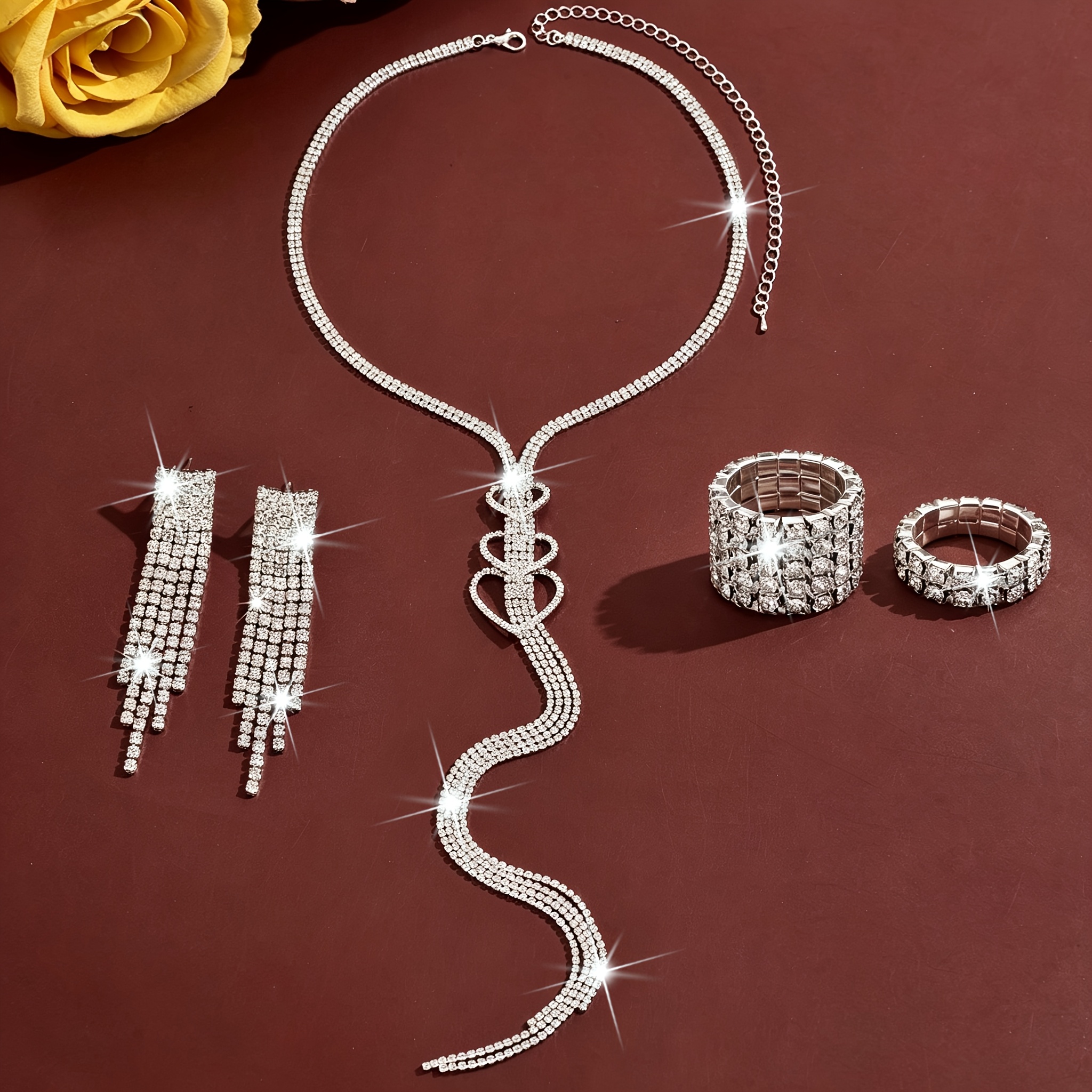5pc Women's Elegant Jewellery Set, Y-Shaped Necklace & Tassel Earrings